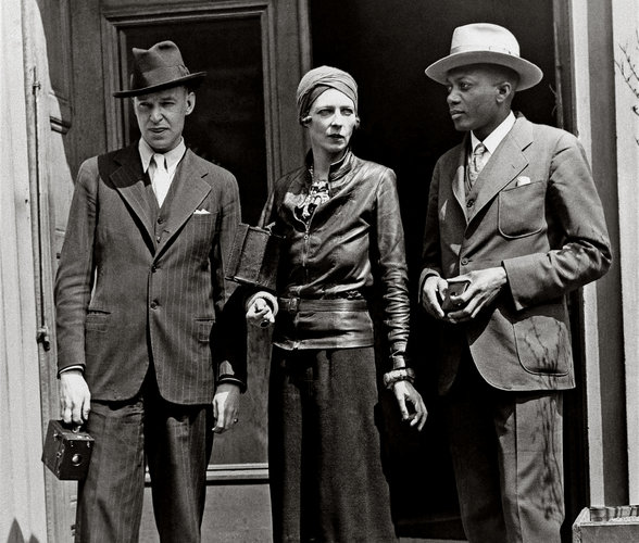 The British shipping heiress Nancy Cunard, circa 1932, with John Banting, left, a painter, and Taylor Gordon, a writer. 